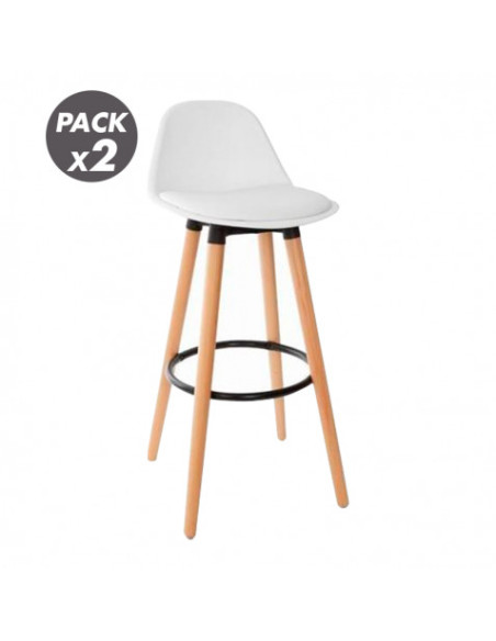 PACK 2 TABURETES ACOLCHADOS CON RESPOSAPIÉS BLANCOS MUVIP