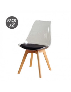 PACK 2 SILLAS DESIGN D1000 TRANSPARENTES + COJÍN NEGRO MUVIP