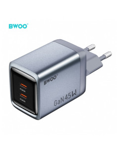 CARGADOR CORRIENTE 2X TIPO C 45W GRIS BO-CDA239 BWOO