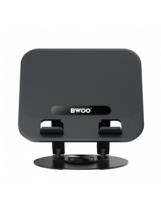SOPORTE GIRATORIO DE ALUMINIO PARA TABLETS Y PORTATIL NEGRO BWOO