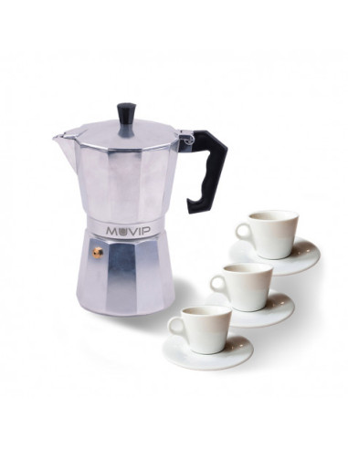 CAFETERA 3 TAZAS ALUMINIO ANTIADHERENTE MUVIP