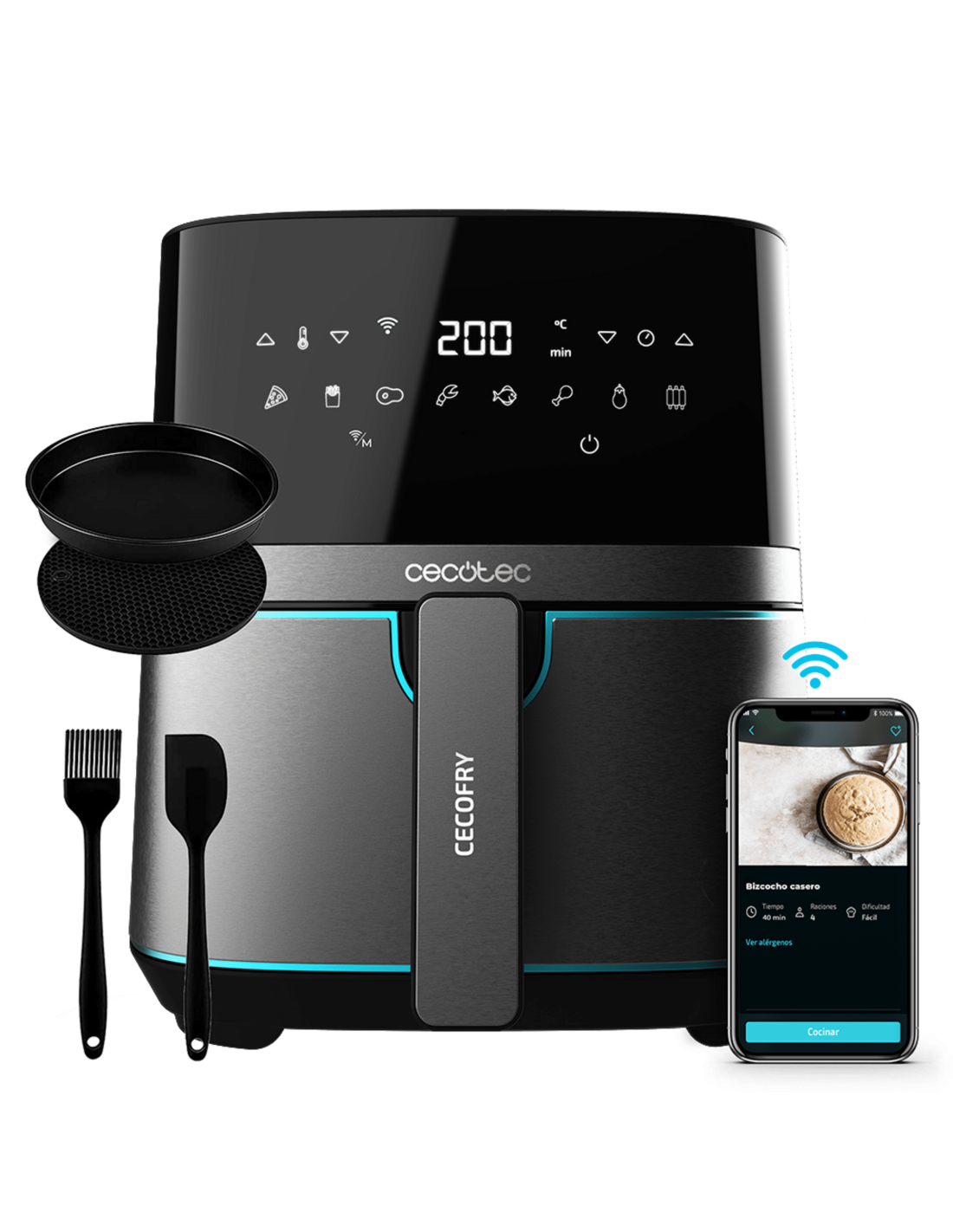 Freidora de aire Cecofry Full InoxBlack 5500 Connected con accesorios