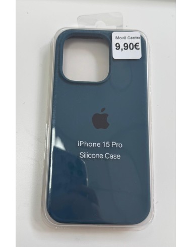 IPHONE 15 PRO FUNDA SILICONE CASE AZUL CON LOGO NEGRO