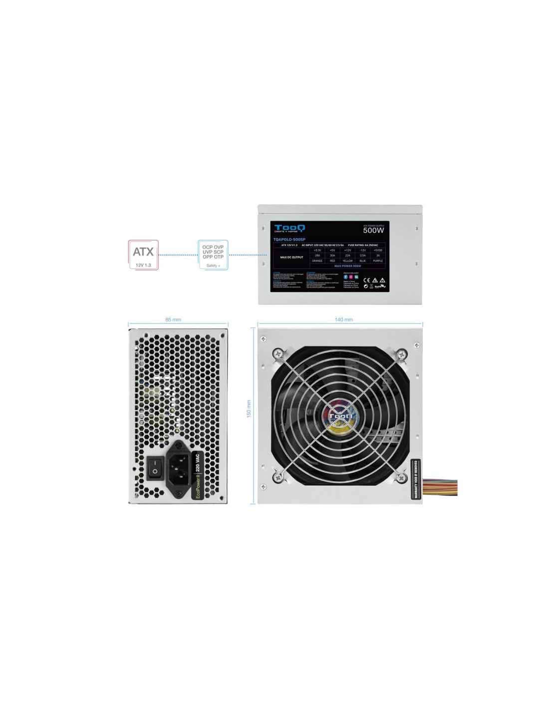 FUENTE ALIMENTACION 500W TOOQ PFC-ACTIVO 4SATA 12CM ATX