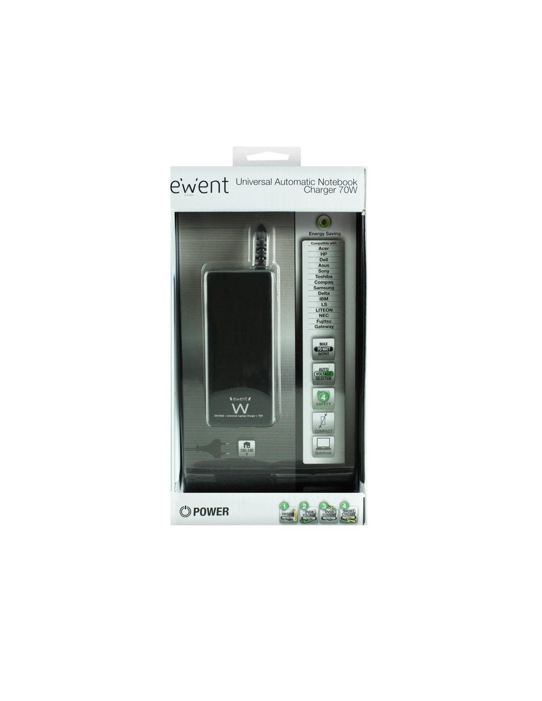 EWENT 65W CARGADOR PORTATIL AUTOMATICO EW3965