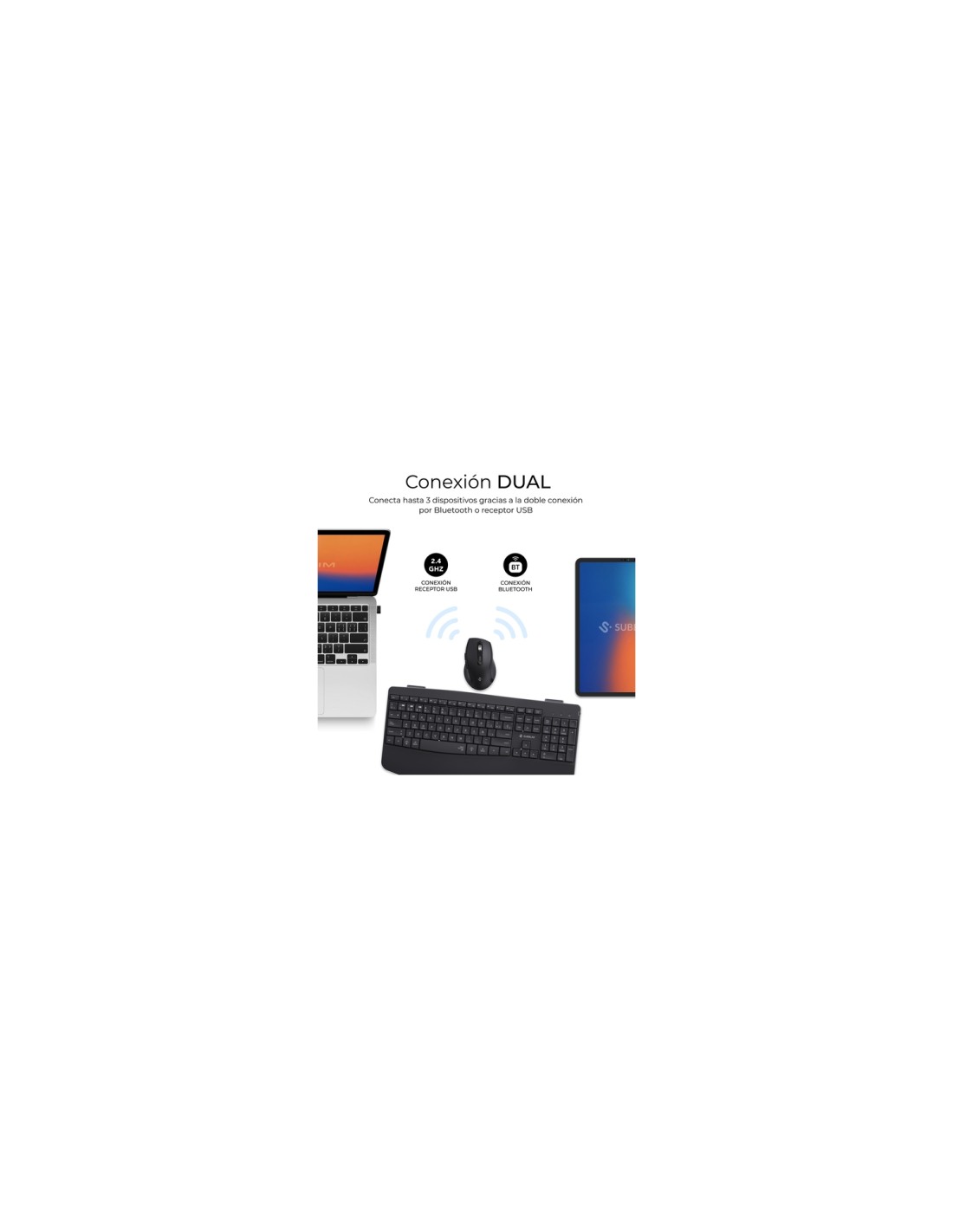 SUBBLIM Teclado con ratón COMBO DUAL OFFICE PROWAVE BLACK