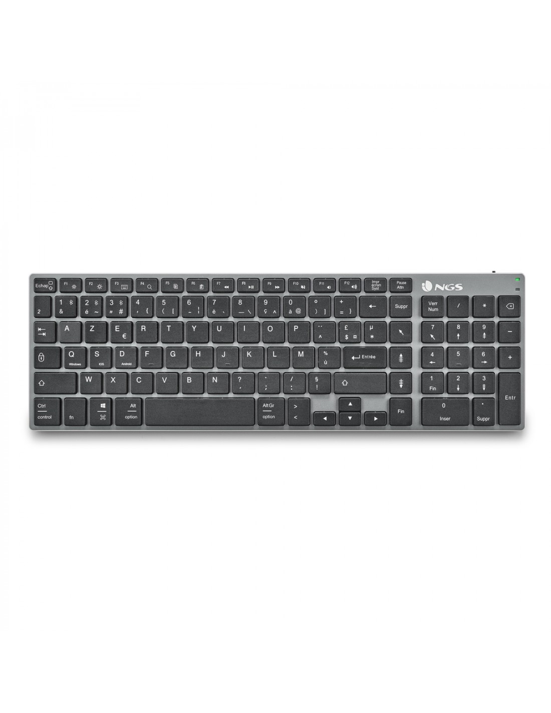 NGS FORTUNE-BT, AZERTY, FR teclado Bluetooth Francés Negro, Plata