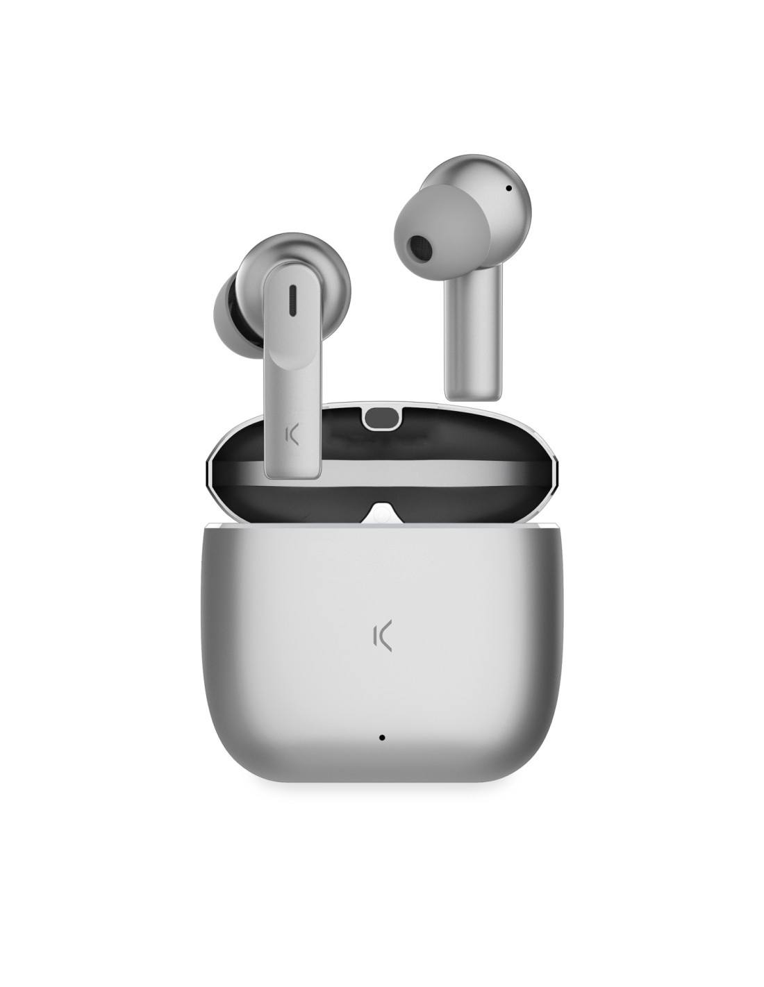 Ksix Auriculares inalámbricos Meteor, Estuche metálico, ENC, Autonomía 4+28 h, Control táctil, Asistentes de voz, Plateado