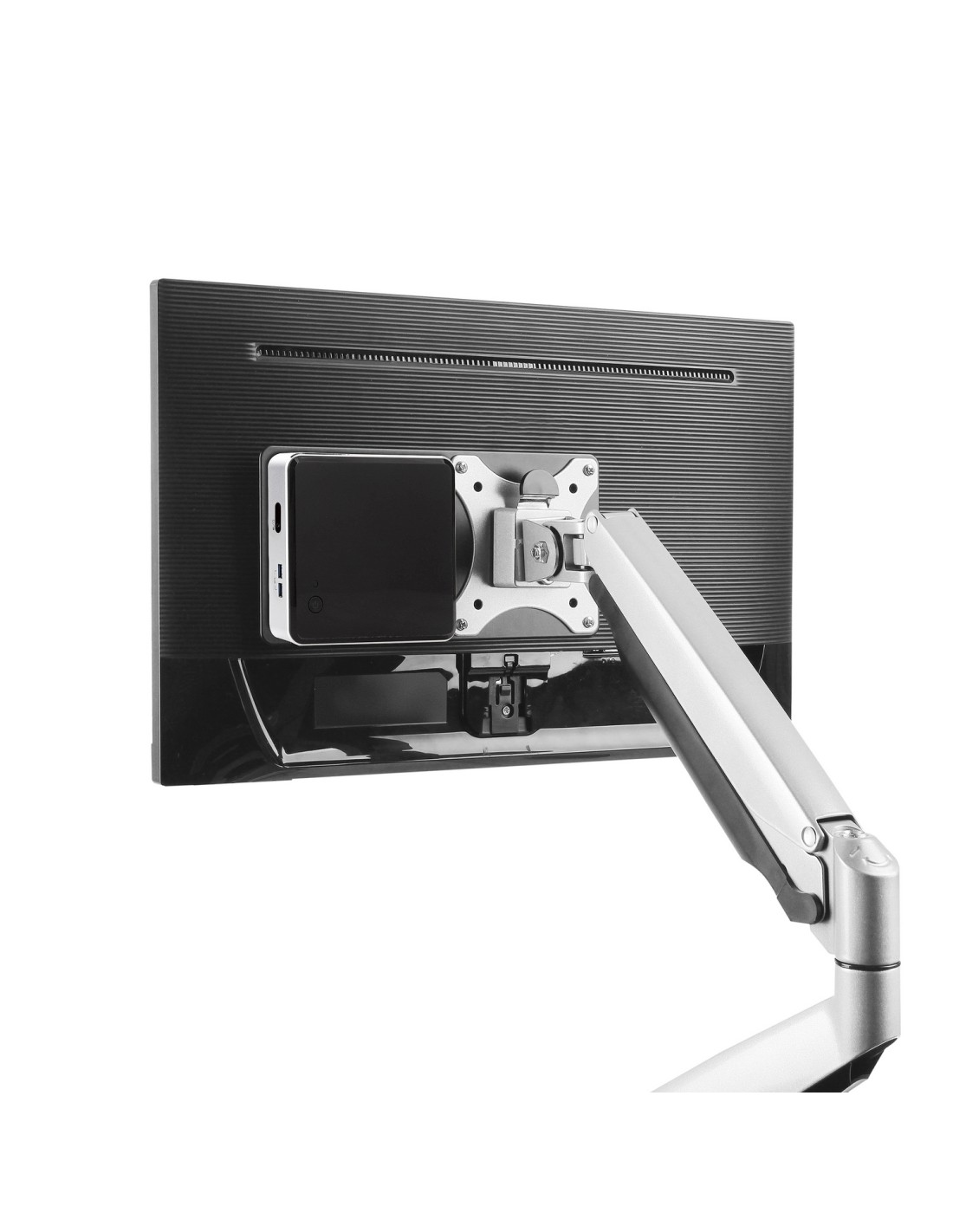 SOPORTE VESA AISENS PARA MINI PC NUC BAREBONE COMPATIBLE CON ESTANDARD 75X75 Y 100X100 ACERO Y ALUMINIO NEGRO MPC01-055