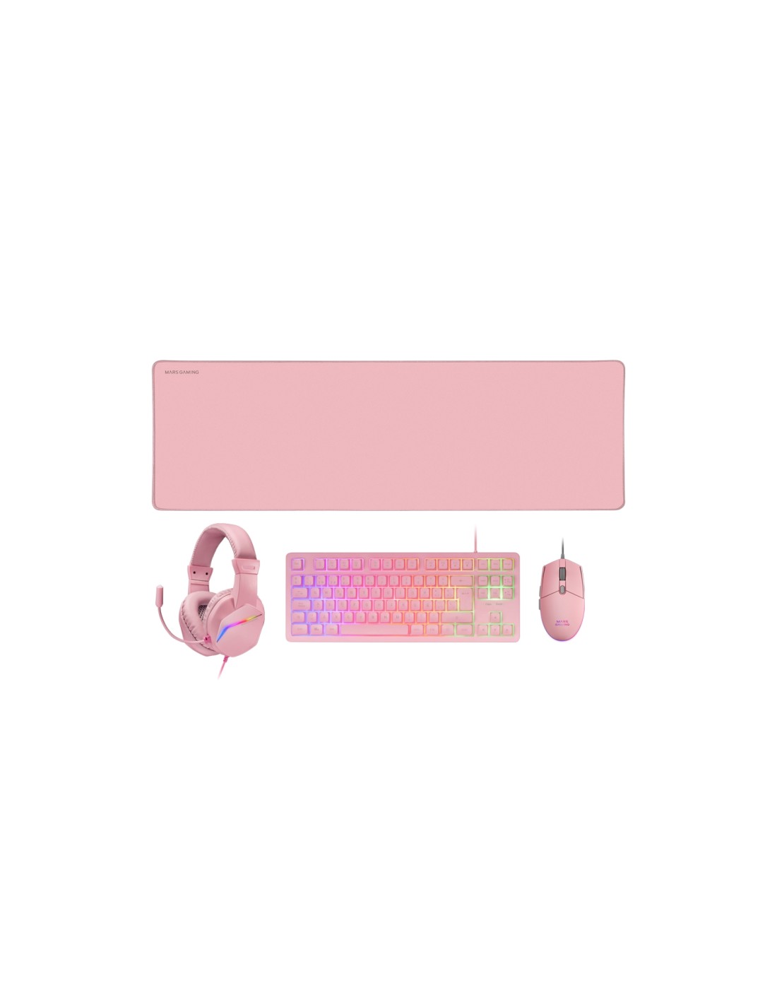 Mars Gaming MCP-RGB3, Pack Gaming Teclado Fixed RGB + Ratón Gaming RGB Flow 3200 DPI + Auriculares Over-Ear RGB + Alfombrilla XX