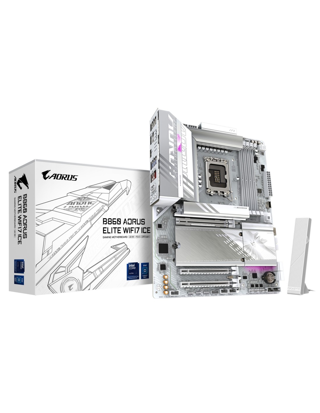 GIGABYTE B860 AORUS ELITE WIFI7 ICE Placa base - CPUs Intel Core Ultra, VRM de 14+1+2+1 fases, hasta 9200MHz DDR5, 1xPCIe 5.0 + 