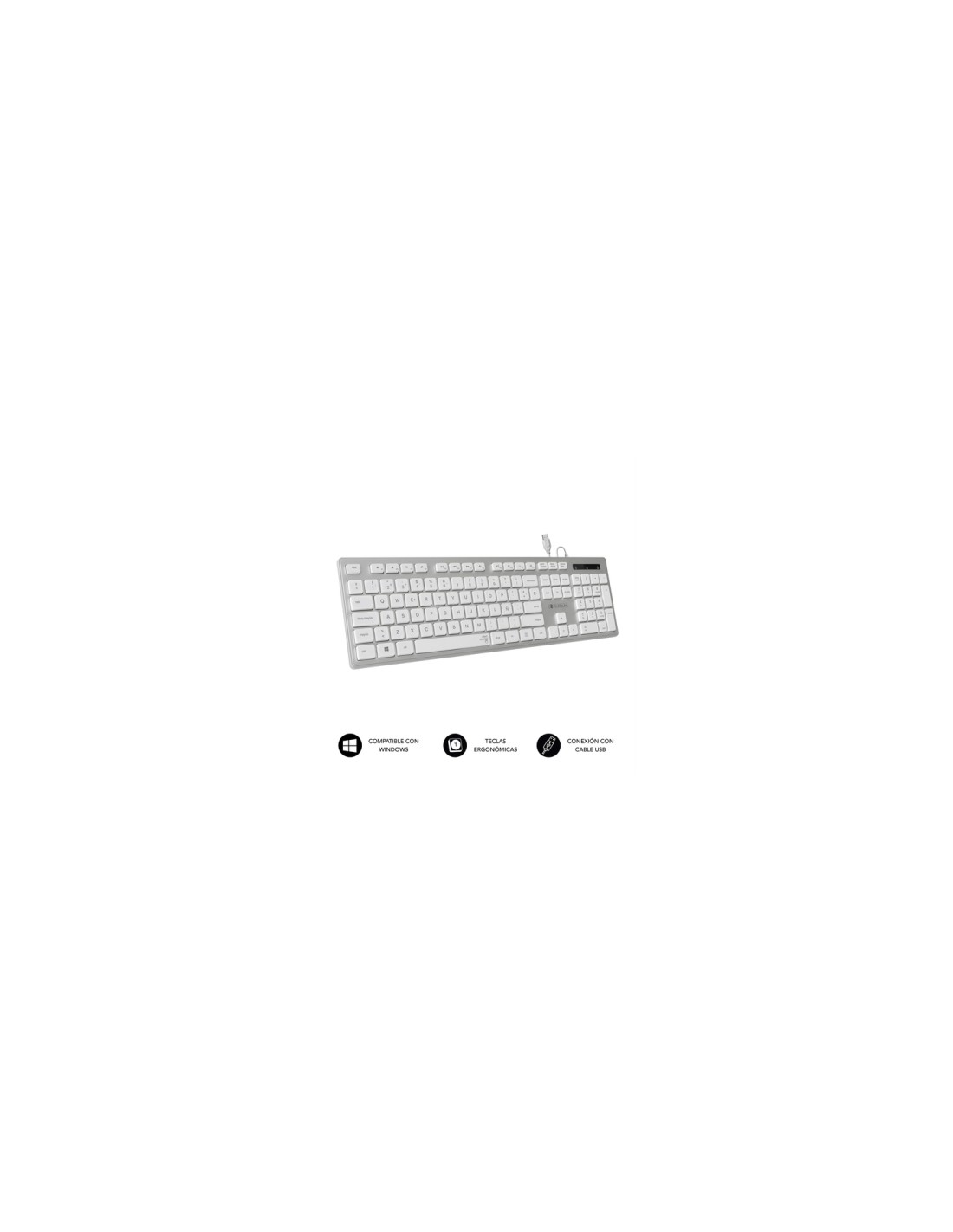 SUBBLIM Teclado Ergonómico con cable USB Plano Silencioso Plateado/Blanco Ergo
