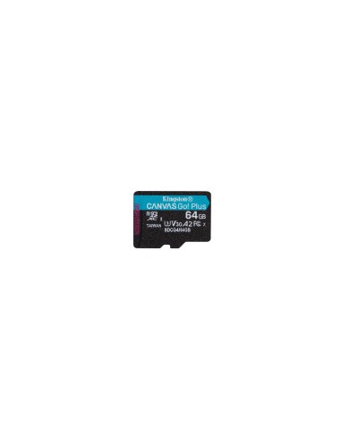 Kingston Technology Tarjeta microSDXC Canvas Go Plus Gen4 de 64 GB, 200 MB/s, A2 U3 V30 y adaptador