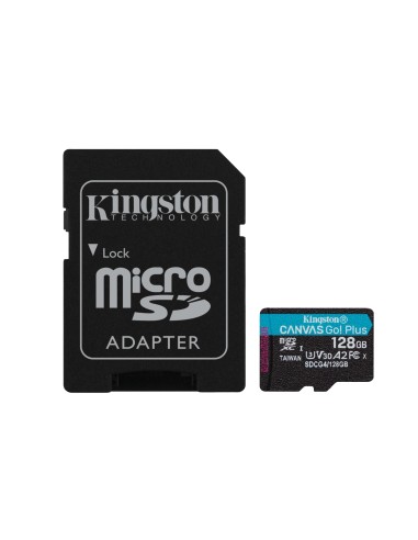 Kingston Technology Tarjeta microSDXC Canvas Go Plus Gen4 de 128 GB, 200 MB/s, A2 U3 V30 y adaptador