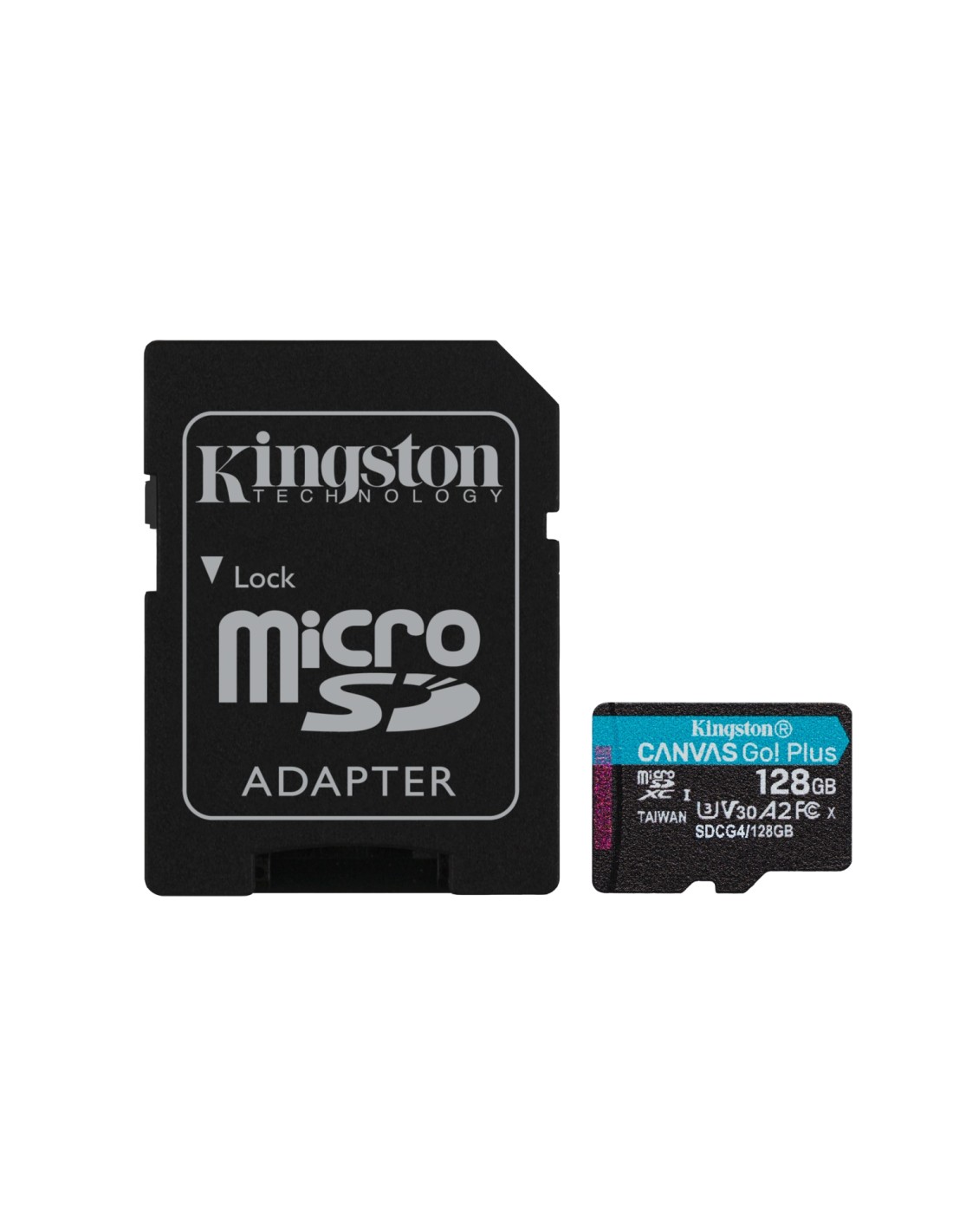 Kingston Technology Tarjeta microSDXC Canvas Go Plus Gen4 de 128 GB, 200 MB/s, A2 U3 V30 y adaptador