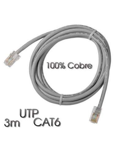 CABLE DE RED UTP CAT6 3 METROS GRIS CLARO 100% COBRE
