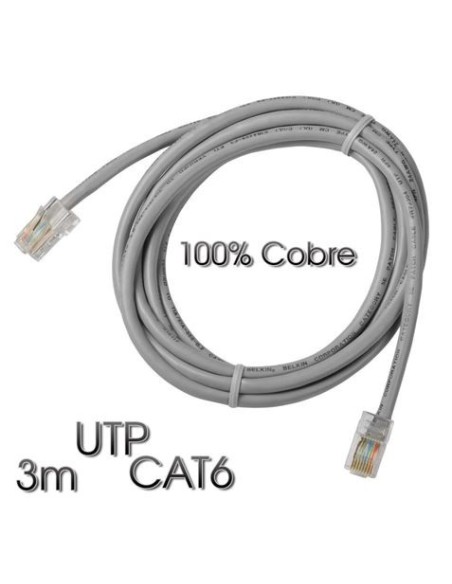 CABLE DE RED UTP CAT6 3 METROS GRIS CLARO 100% COBRE