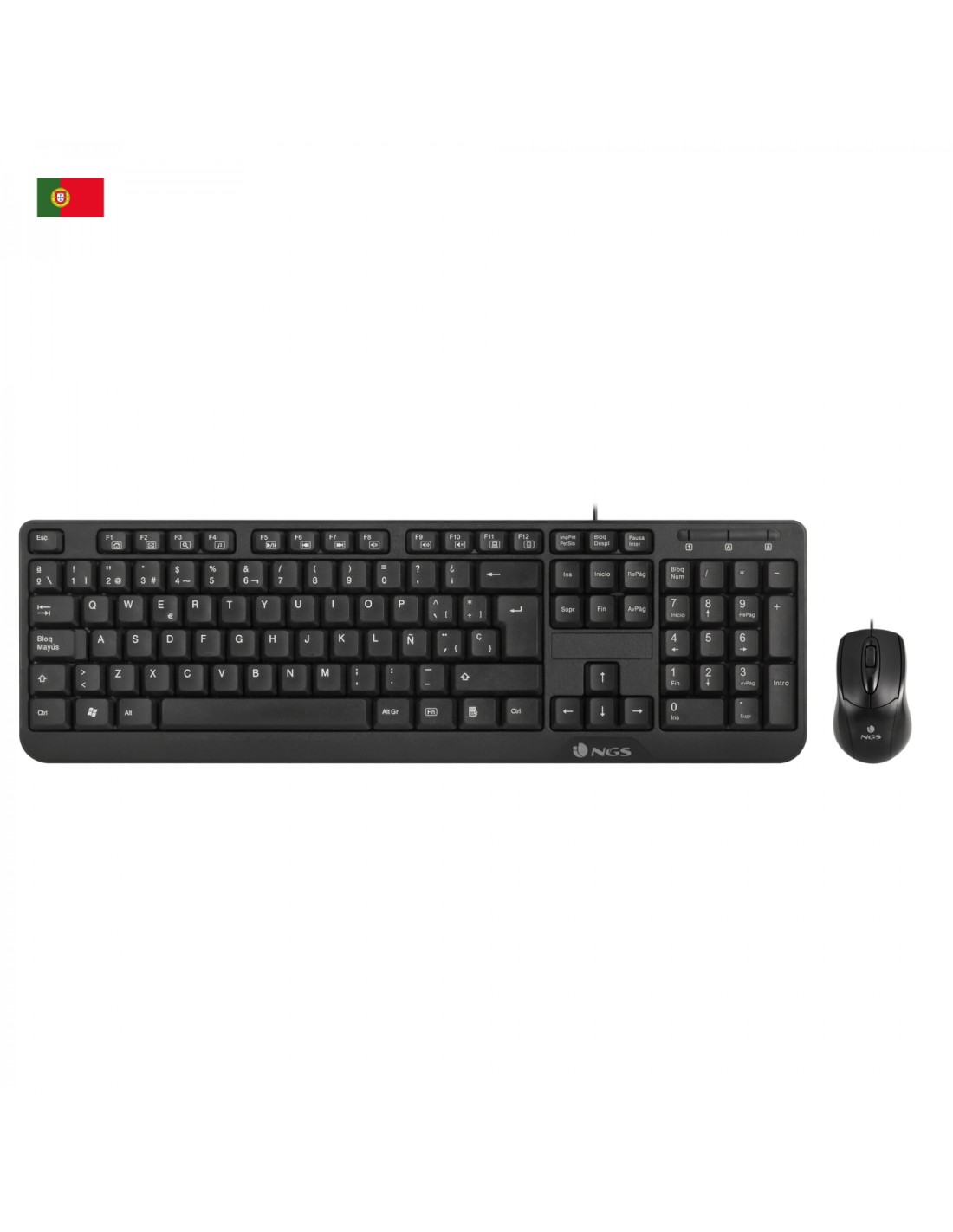 NGS Cocoa Kit, QWERTY, PT teclado Ratón incluido USB Portugués Negro