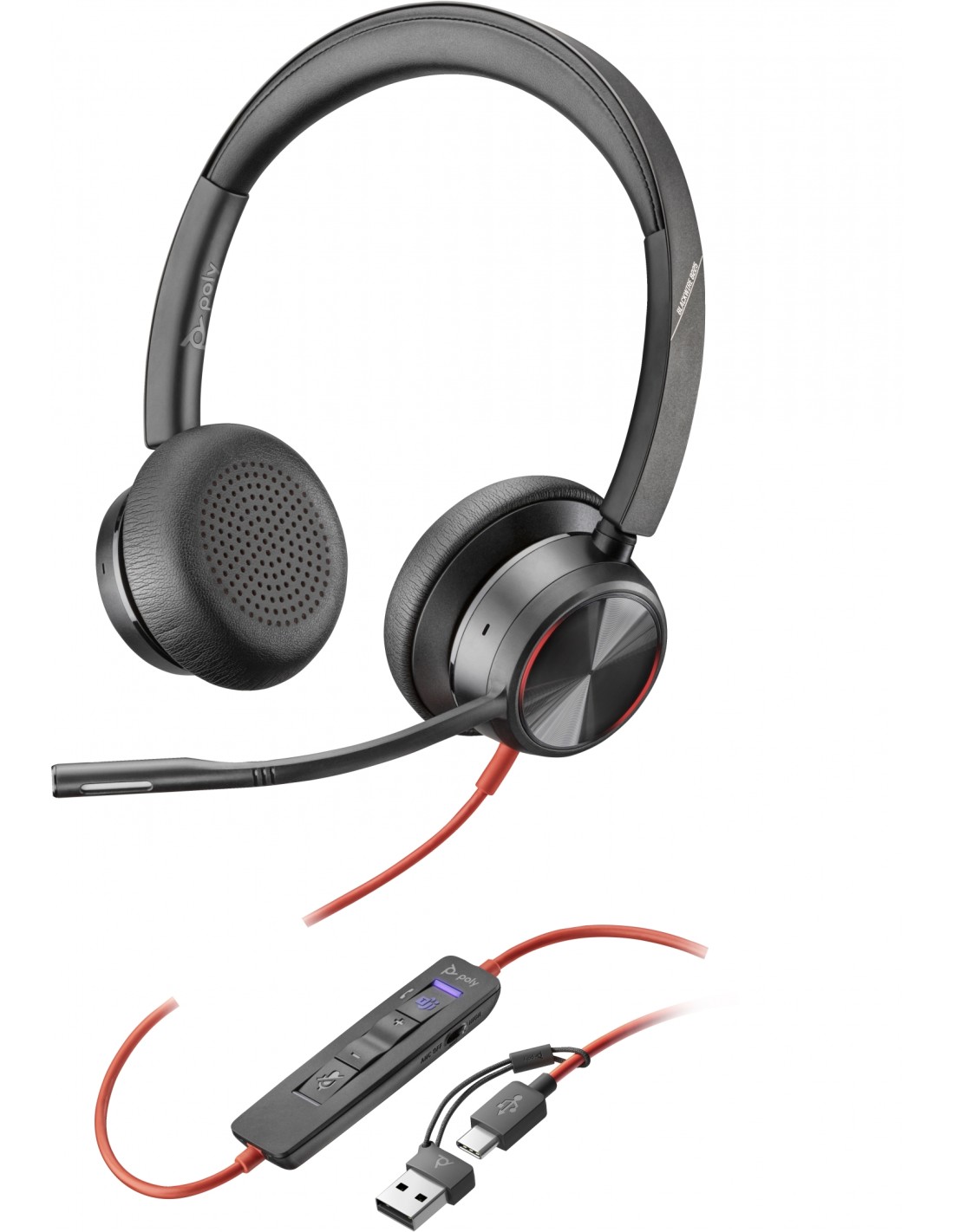 POLY Auriculares estéreo Blackwire 8225 con certificación Microsoft Teams USB-C + Adaptador USB-C/A
