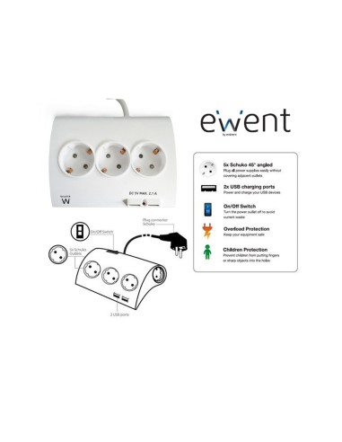 Ewent EW3935 base múltiple 1,5 m 5 salidas AC Interior Blanco