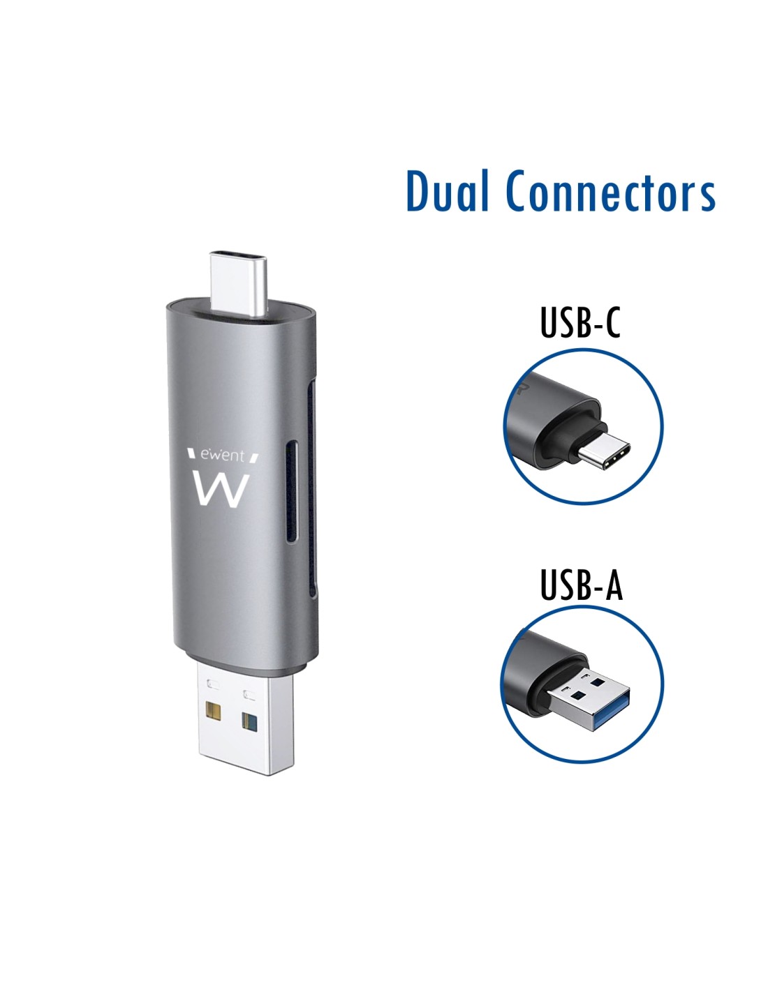EWENT EW1075 MULTILECTOR TARJETAS USB 3.0 TIPO C/ TIPO A NEGRO