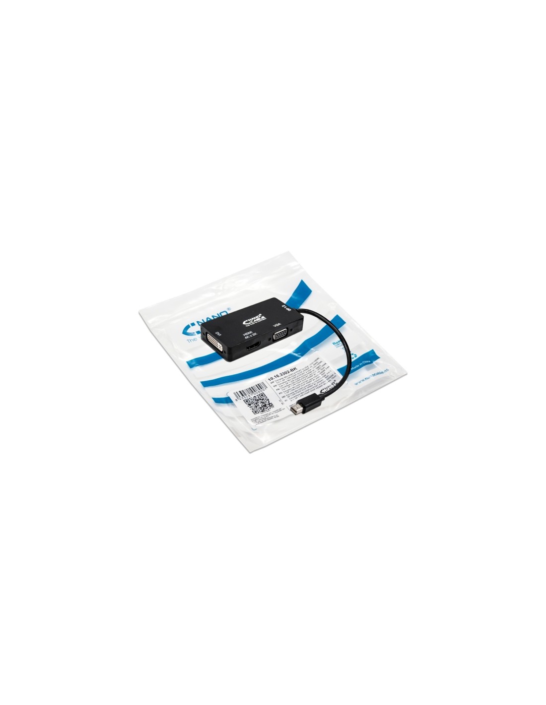 ADAPTADOR CONVERSOR MINI DISPLAYPORT M A VGA / DVI / HDMI H 0.15MT NANOCABLE NEGRO 10.16.3302-BK