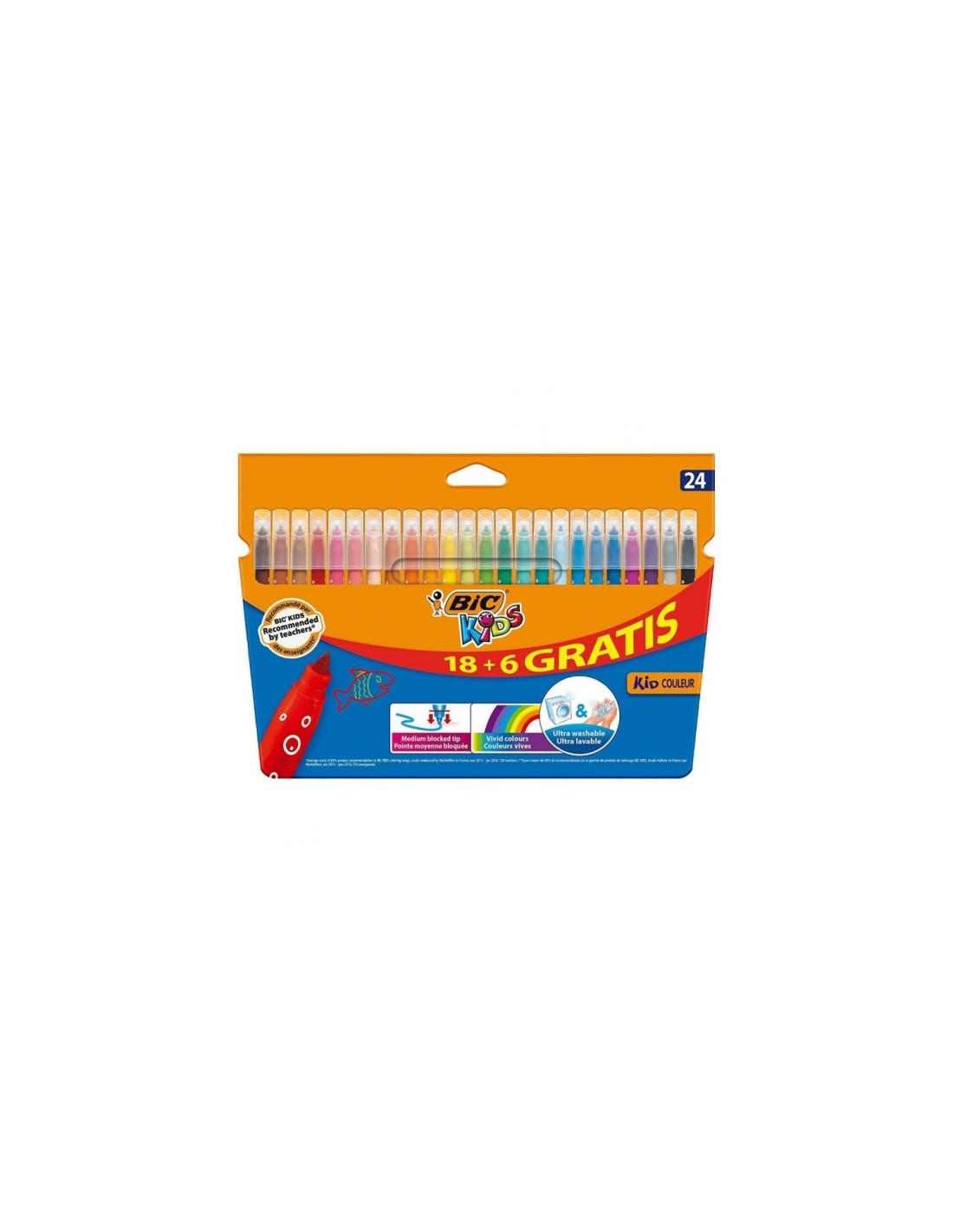 BIC KID COULEUR ROTULADORES CAJA 24u BASE AGUA TINTA ULTRALAVABLE PUNTA 2.8MM 841800