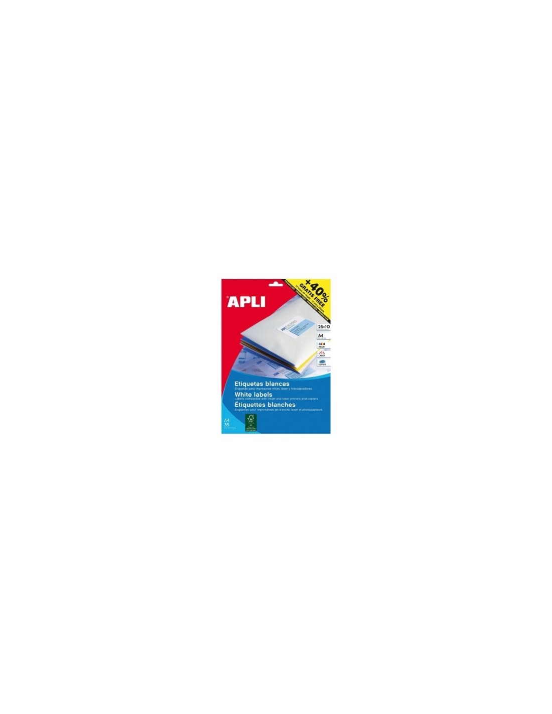ETIQUETAS AUTOADHESIVAS APLI PARA IMPRESORAS INKJET LÍSER Y FOTOCOPIADORAS BLANCO 13882