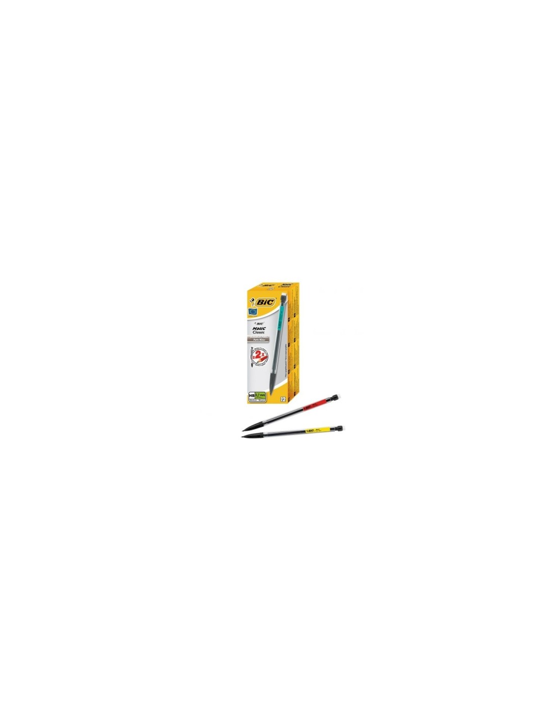 PAQUETE 12 UDS BIC DE PORTAMINAS COLORES SURTIDOS 0.7 MM TRANSPARENTE CON GOMA BIC820959