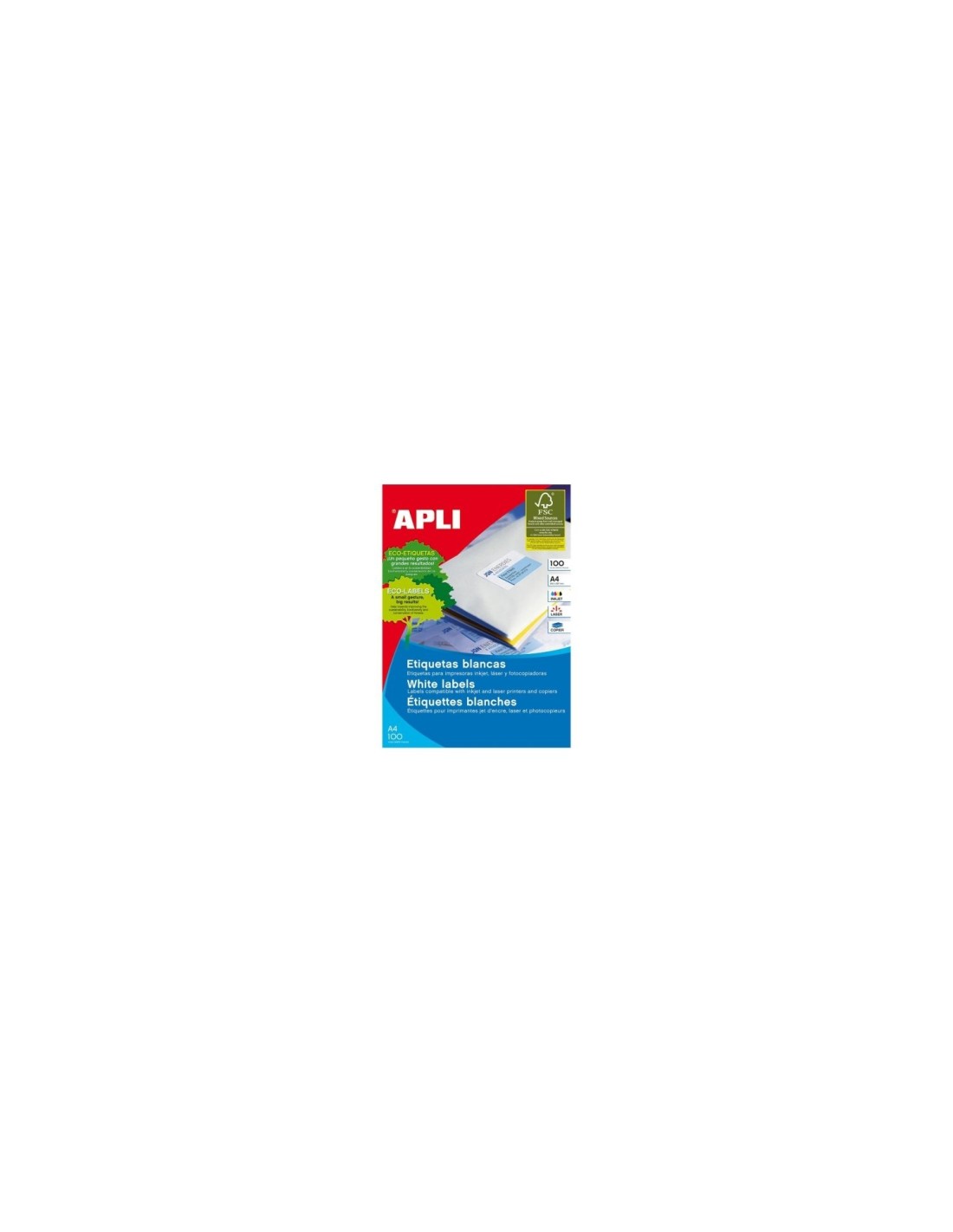 CAJA DE ETIQUETAS ADHESIVAS APLI A4 210 X 297MM CIEN HOJAS 1281