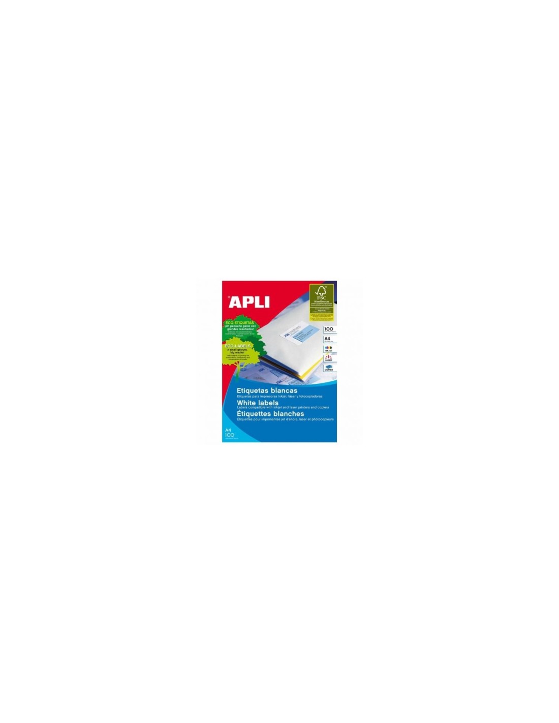 ETIQUETAS AUTOADHESIVAS APLI PARA IMPRESORAS INKJET LASER Y FOTOCOPIADORAS BLANCO 01285