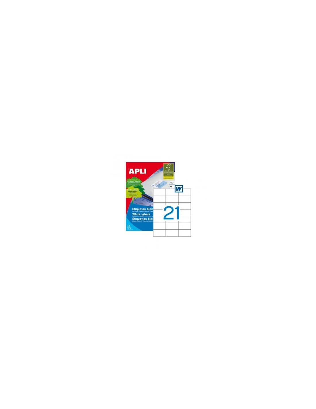 ETIQUETAS ADHESIVAS APLI 70X42.4MM 100 HOJAS 2100 ETIQUETAS COLOR BLANCO 01276