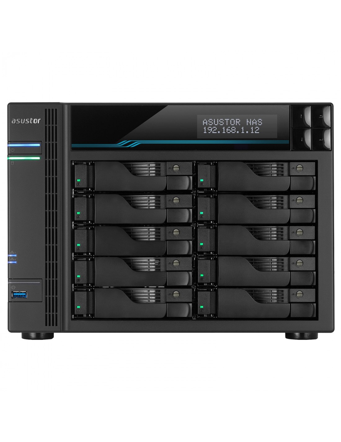 SERVIDOR NAS ASUSTOR 10 BAHIAS ATOM C3538 QUAD CORE DENVERTON 2.1GHZ 8GB 2X2.5GBE 2X10GBE RAID 0.1 JBOD SATA6GB USB 3.0 AS6510T