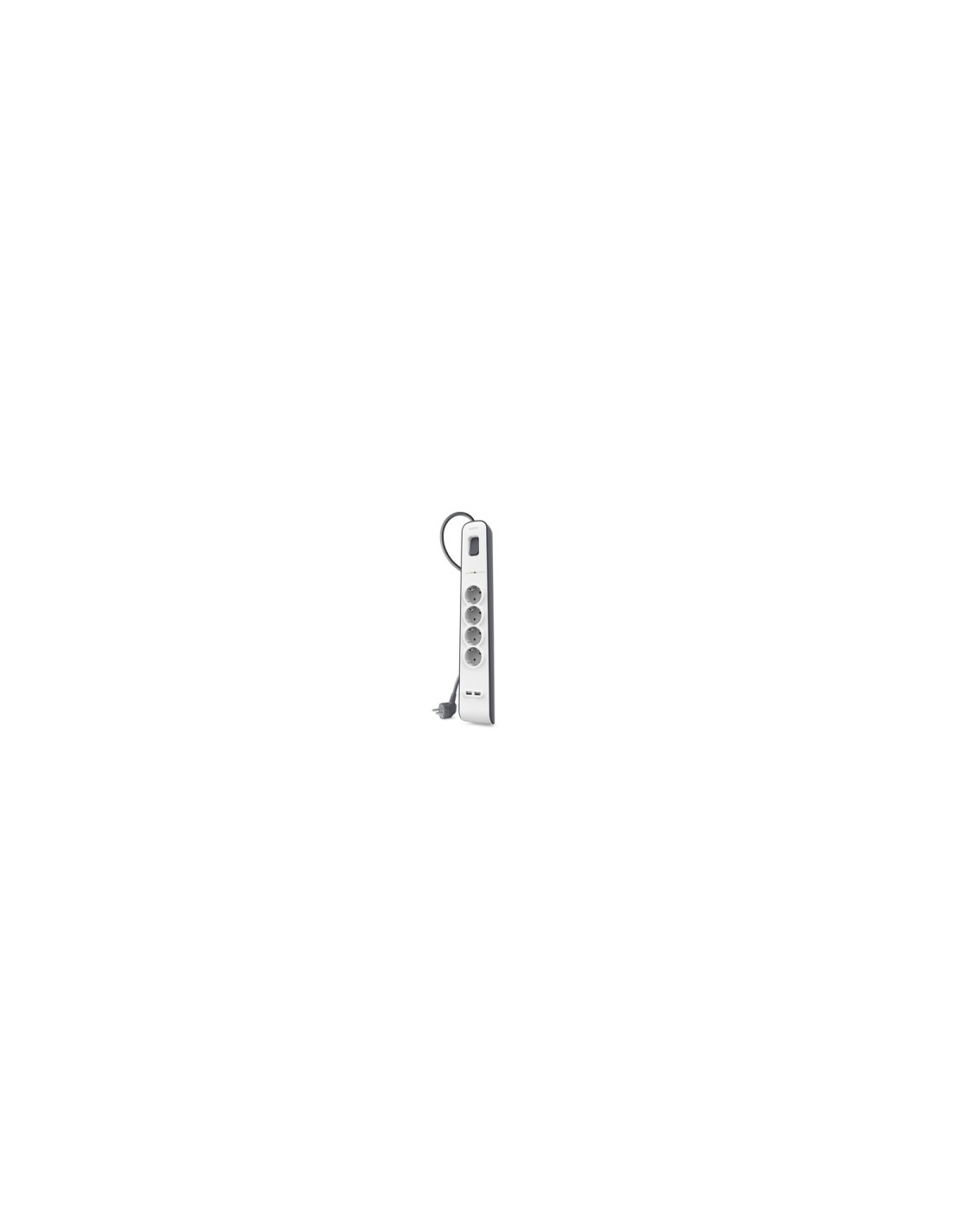 REGLETA BELKIN DE PROTECCION CONTRA SOBRETENSIONES 4 TOMAS + 2 PUERTOS USB 2.4 A BOTON DE APAGADO Y ENCENDIDO BLANCO GRIS BSV401