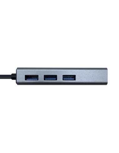 HUB USB AISENS CONECTORES 1X USB TIPO-C MACHO A 3X USB-A HEMBRA + ADAPTADOR LAN RJ45 CABLE 15CM GRIS A109-0396