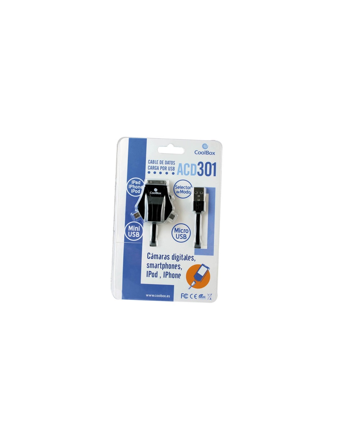 cable coolbox acd 301 usb a micro usb mini usb apple iPhone 1m Negro CABCOOACD301