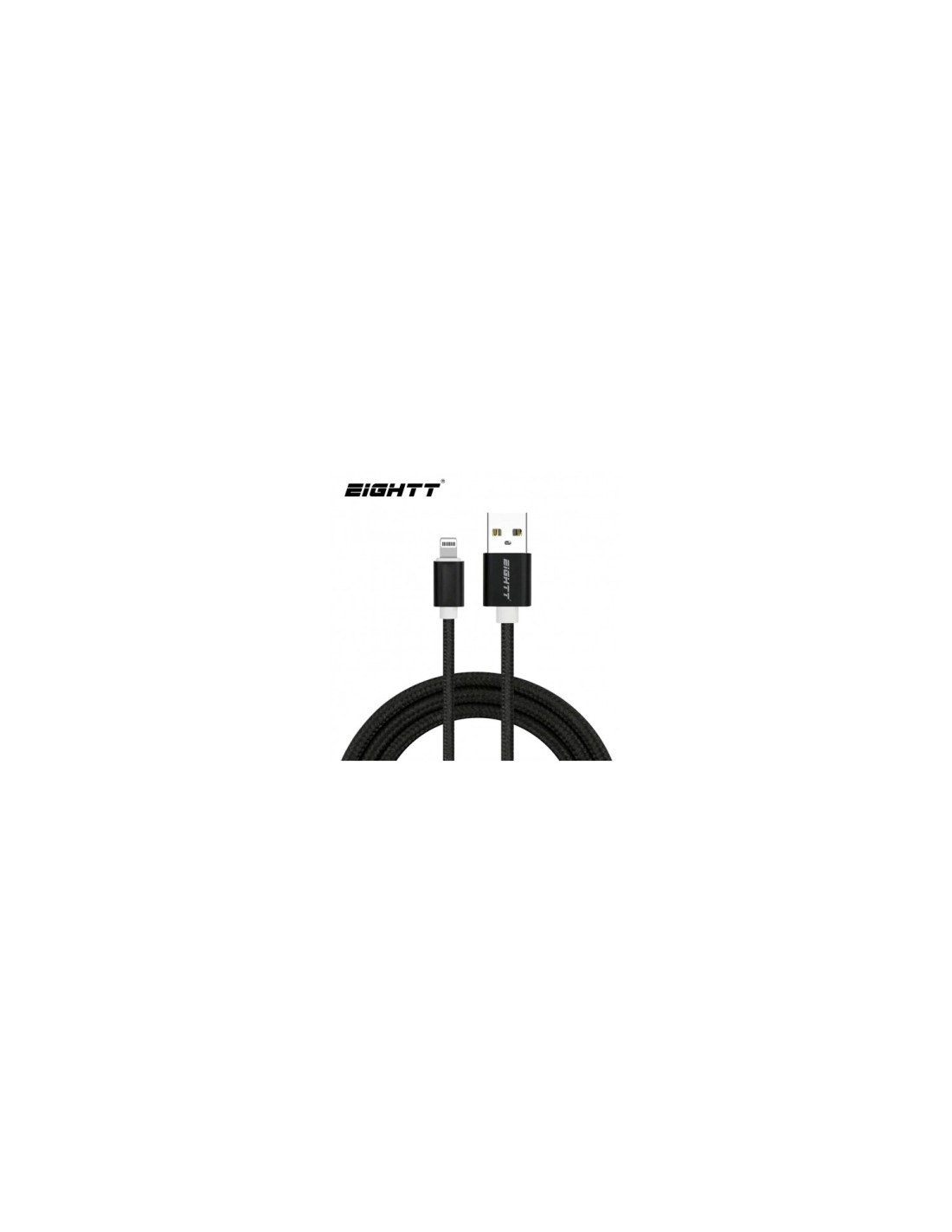 Eightt Cable USB a Lightning 1m trenzado de Nylon Negro. Carcasa de aluminio ECI-2B