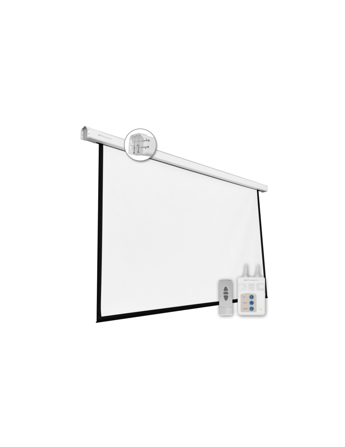 Pantalla electrica videoproyector phoenix pared y techo 135p 300x300cm posicion ajustable carcasa blanca tela super resistente P