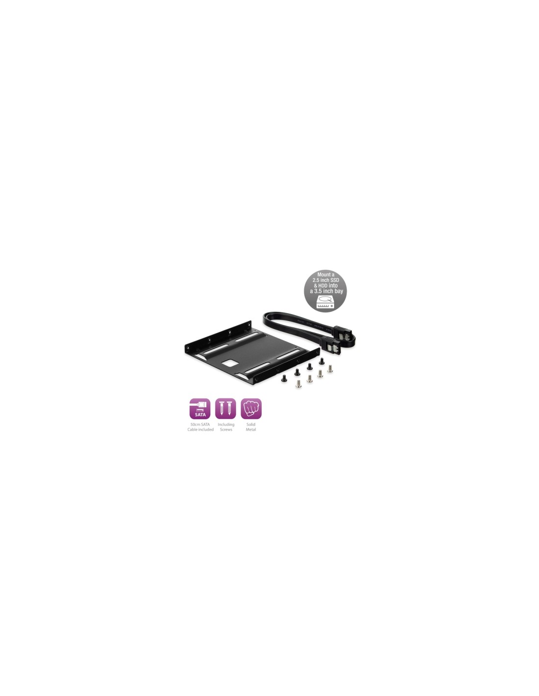 kit adaptador ewent panel bahia disco duro 2.5 a 3.5 ssd hdd con tornillos y cables de 50cm sata III negro EW7007
