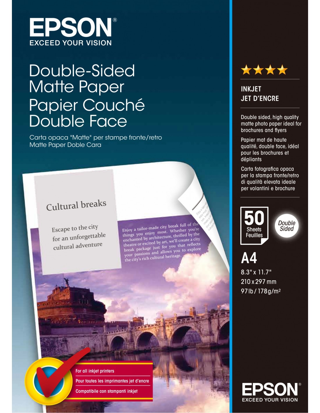 Papel Epson Double-Sided Matte Paper - A4 - 50 hojas C13S041569