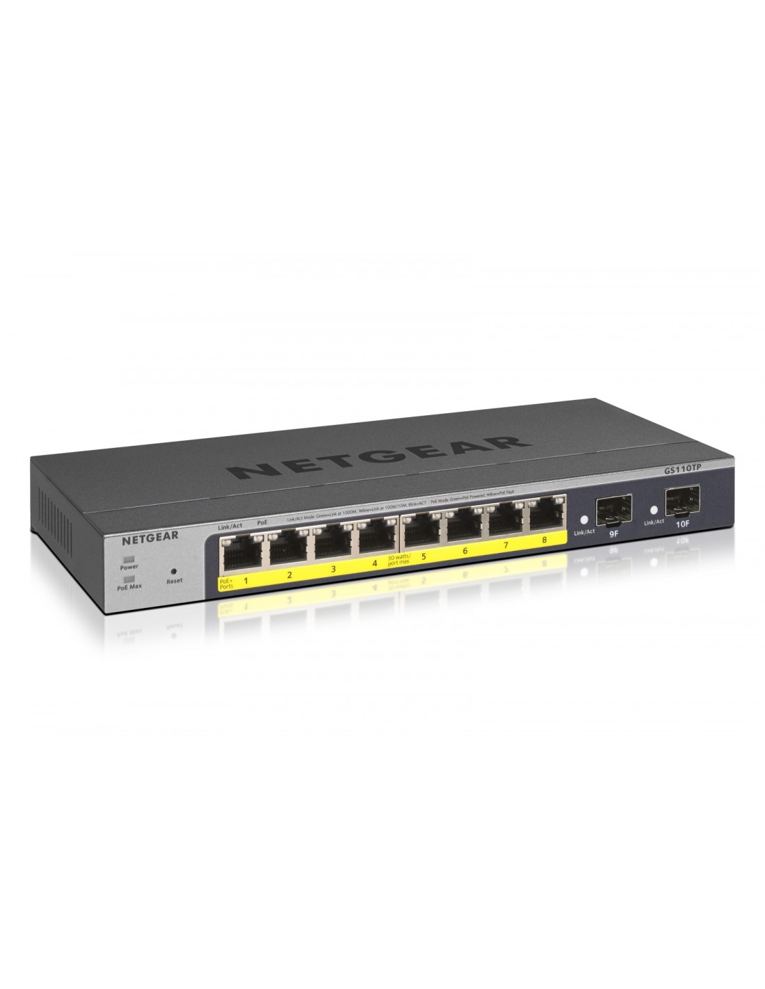 Switch netgear gestionado L2/L3/L4 8puertos Gigabit Ethernet 10/100/1000 Energia sobre Ethernet PoE gris GS110TP-300EUS