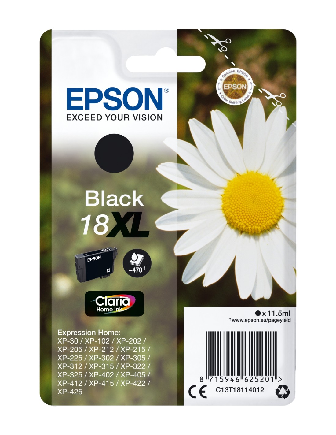 Cartucho Epson Daisy 18XL negro etiqueta RF C13T18114022