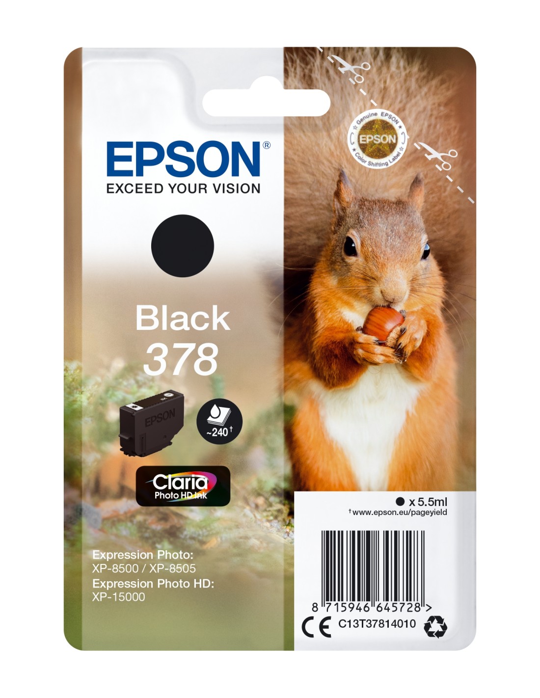 Cartucho Epson Squirrel Singlepack Black 378 Claria Photo HD Ink C13T37814010