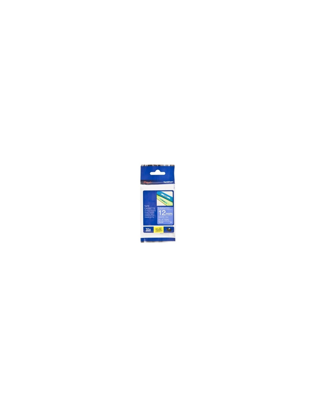 Cinta laminada brother blanco sobre azul tze 12mm TZE535