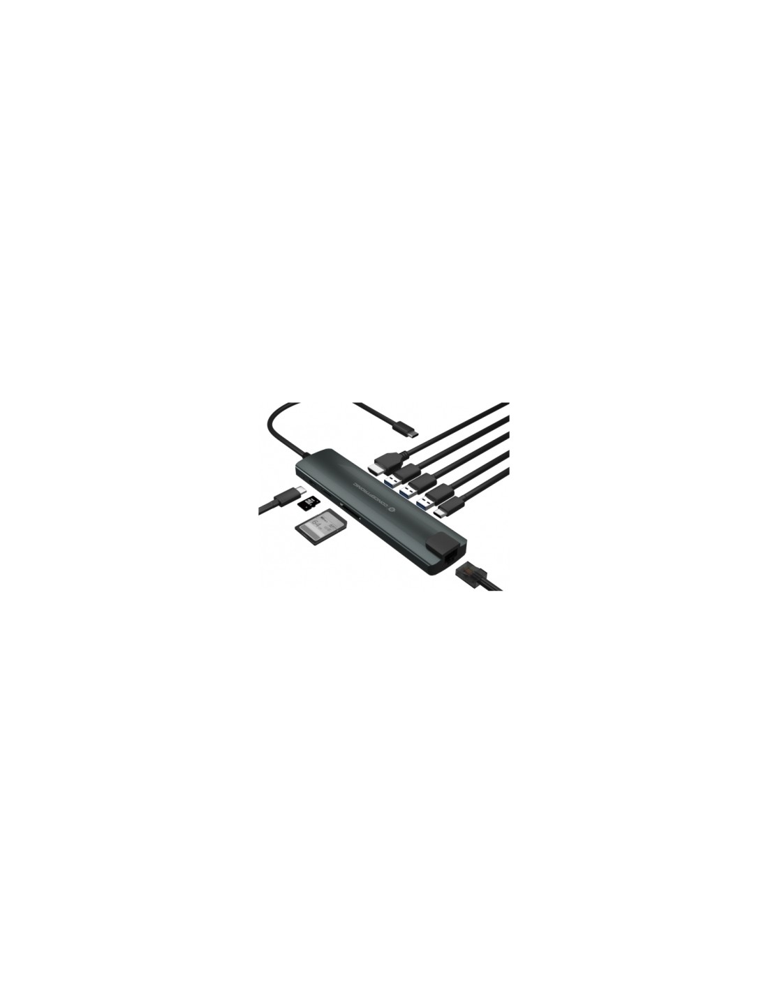 Hub conceptronic interfaz usb 3.2 gen 1 (3.1 Gen 1) type-C hdmi rj45 lector tarjeta 5000 mbit/s negro plata DONN06G