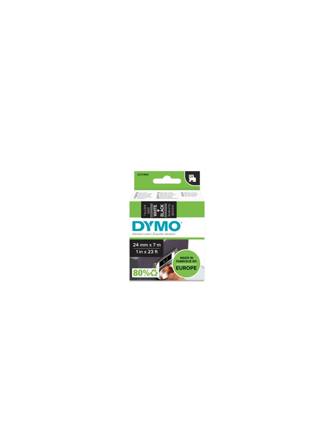 DYMO D1 - Etiquetas estándar - Blanco sobre negro - 24mm x 7m
