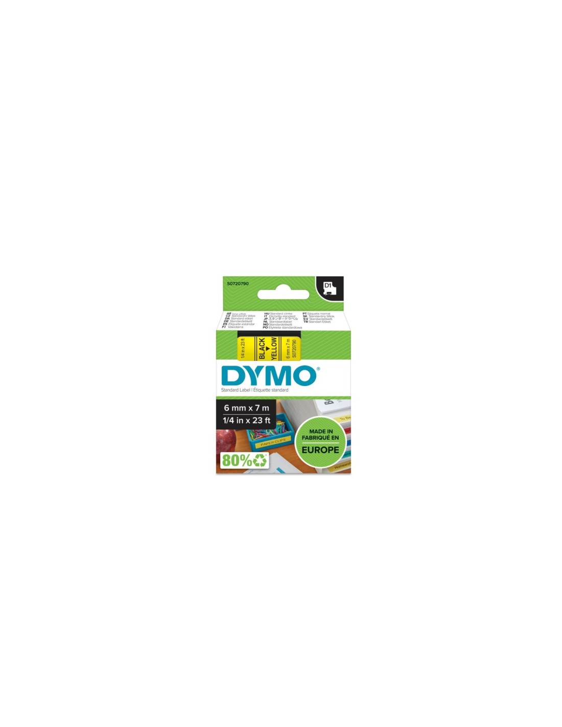 Dymo D1 Etiquetas estandar negro sobre amarillo 6mm x 7m poliester