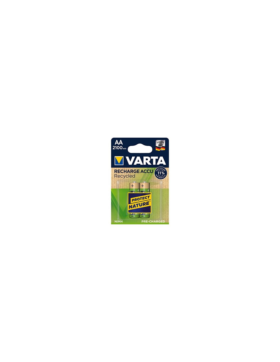 Varta blister de 2 pilas recargables AA 2100mah recycled oro verde