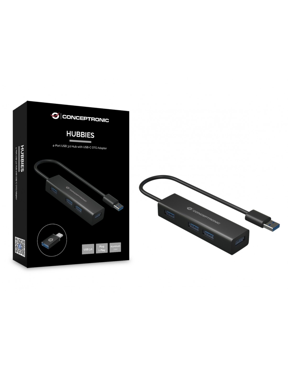 CONCEPTRONIC HUB de interfaz USB 3.2 Gen 1 (3.1 Gen 1) Type-A 5000 Mbit/s Negro