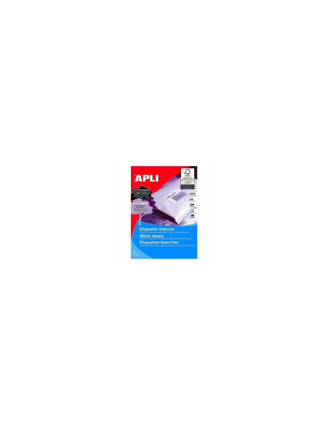 Apli 01782 Etiquetas adhesivas 500 Hojas blanco
